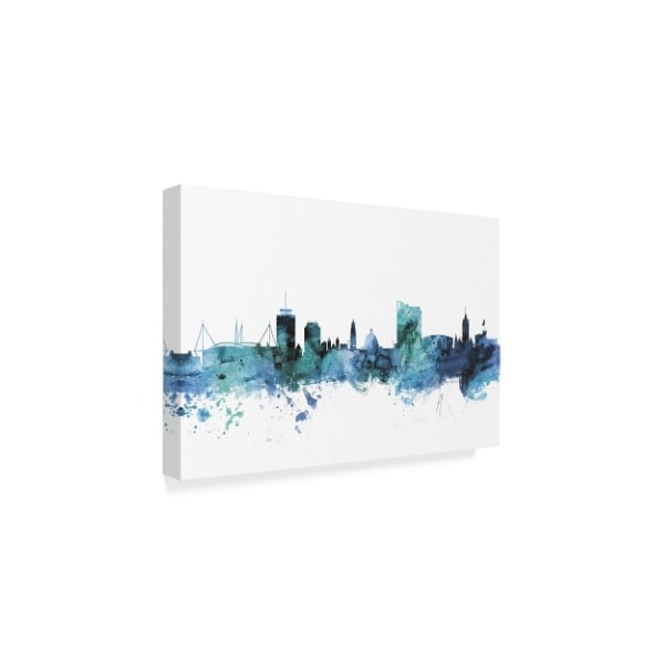 Michael Tompsett 'Cardiff Wales Blue Teal Skyline' Canvas Art,22x32